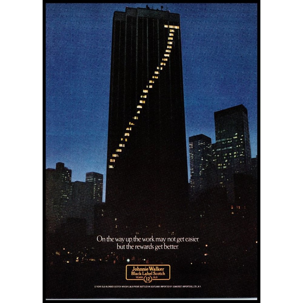 1979 Johnnie Walker Black Label Scotch Vintage Print Ad Office Tower Wall Art